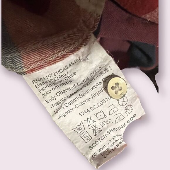 Scotch Shrunk Long Sleeve Removable Hood Button Up Plaid Sz 8 - Picture 12 of 13